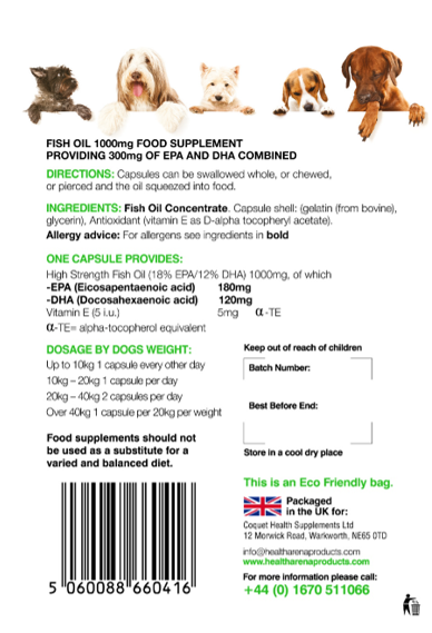 Omega 3 Fish Oil for Dogs 1000mg 90 Capsules